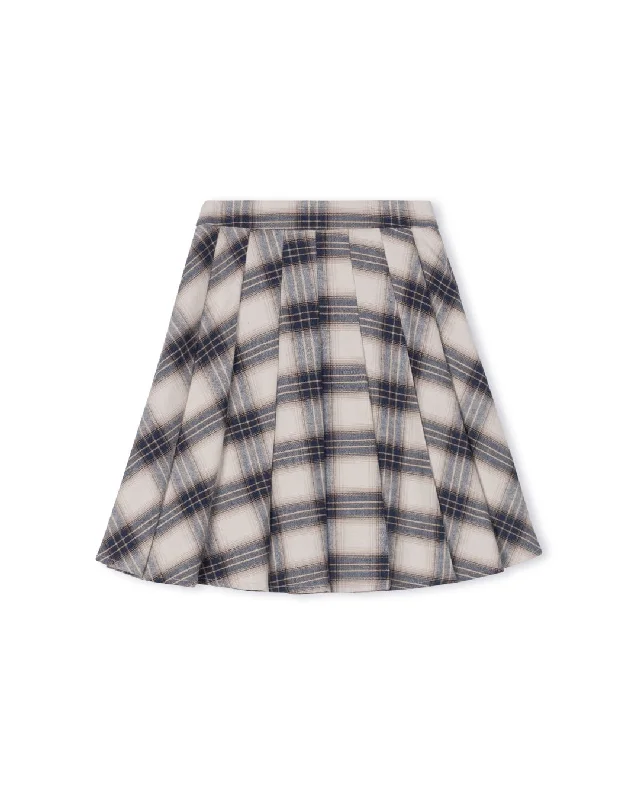 Silk Long Skirts for Luxurious -ONE CHILD NAVY PLAID PLEATED SKIRT [FINAL SALE]