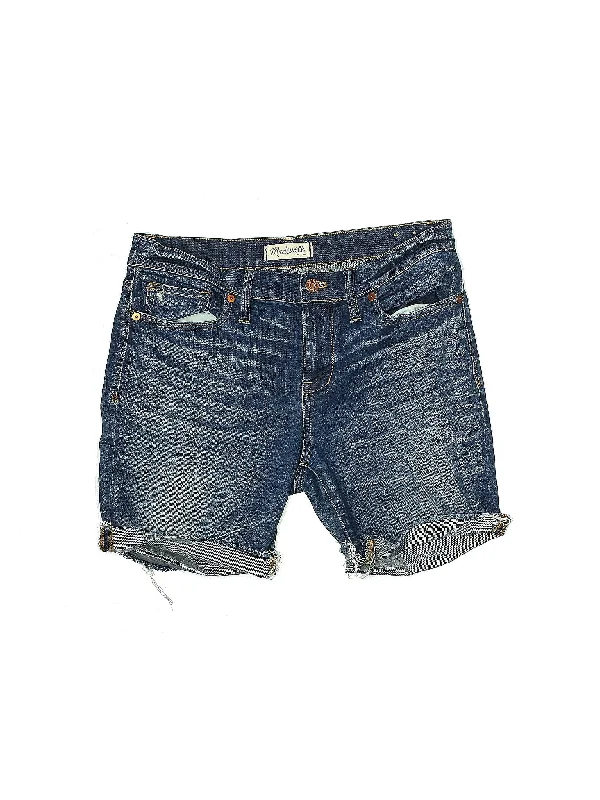 Ruffled Shorts for Feminine -Mid-Rise Denim Shorts in Medium Wash