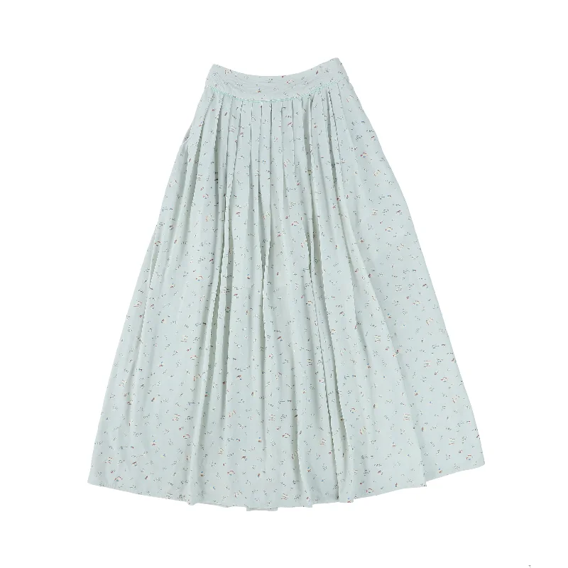 Green Long Skirts for Nature -BAMBOO MINT GREEN MICRO PRINT SKIRT [FINAL SALE]