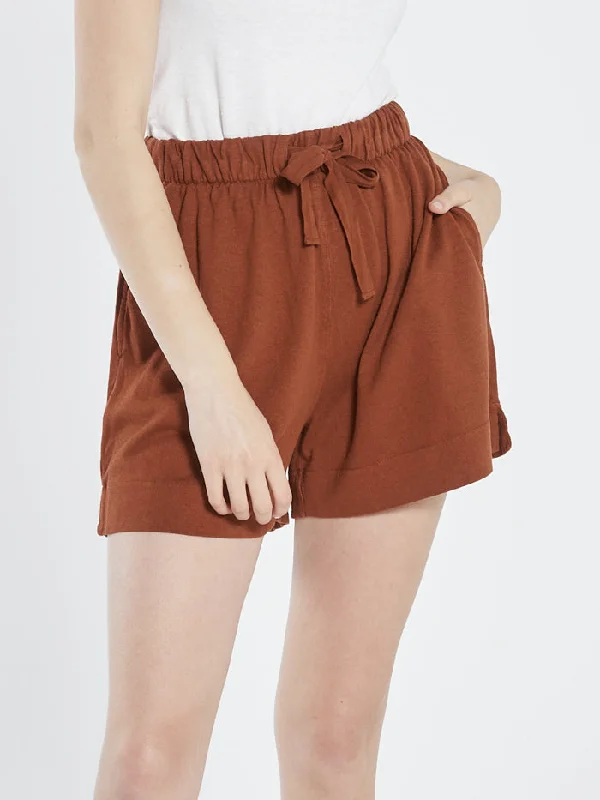 Linen Shorts for Breathable Wear -Hemp Field Short - Coffee