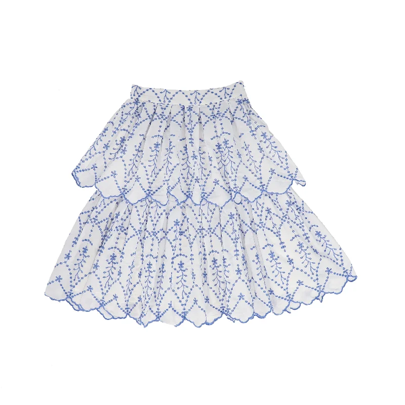 Straight Short Skirts for Simple -MALLORY AND MERLOT WHITE EMBROIDERED EYELET RUFFLE SKIRT [FINAL SALE]