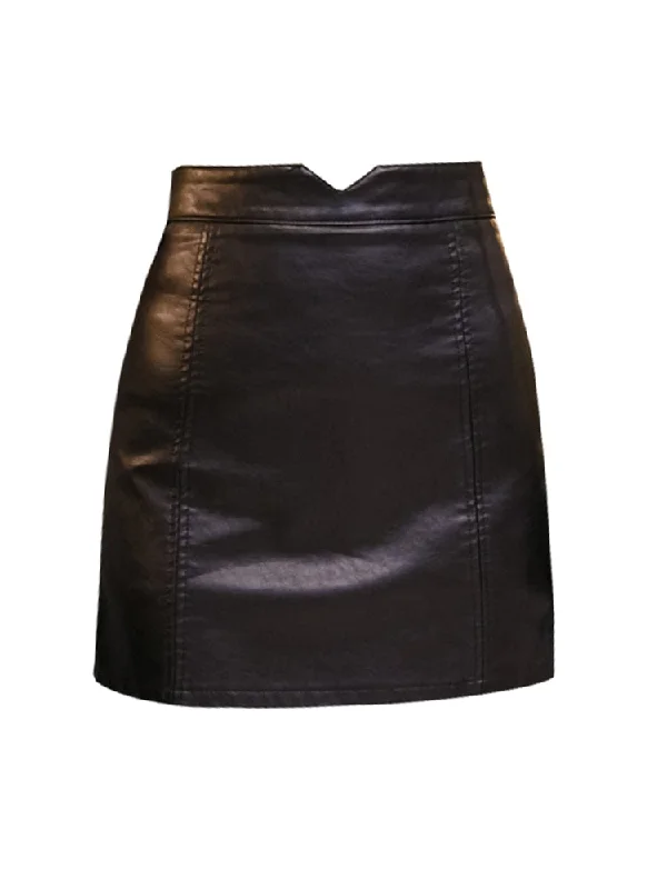 Wrap Short Skirts for Adjustable -Spring Summer Casual PU Leather Skirt Women Elegant Zipper Mini A-Line Skirt Lady Skinny High Waist Skirts Black