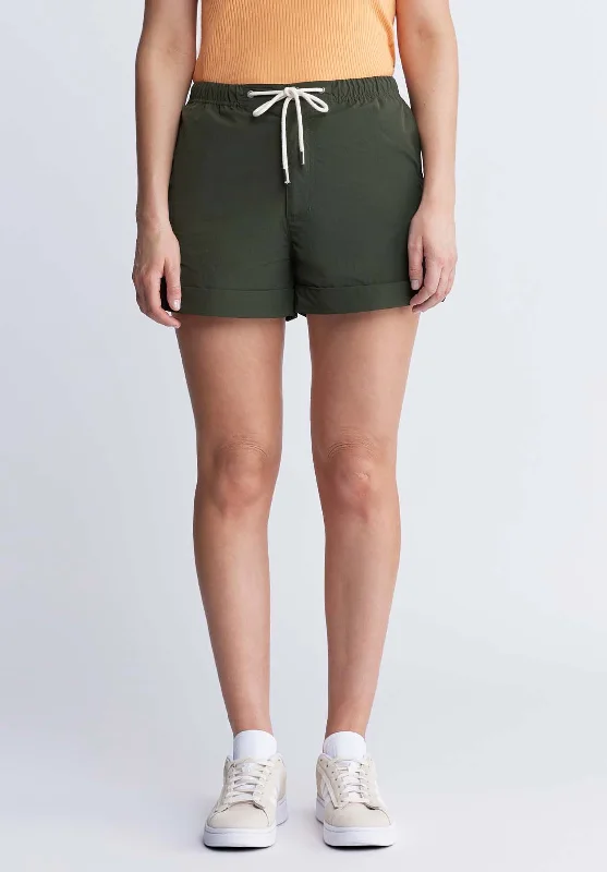 High Waisted Shorts for Shape -Casiane Women’s drawstring Shorts in Olive Green - WB0004P