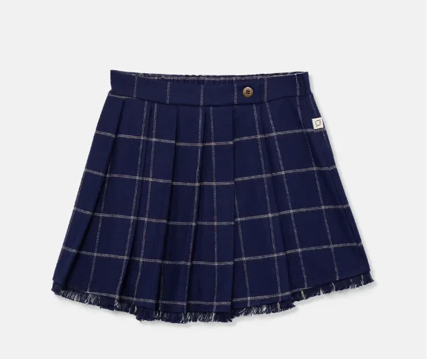 Black Short Skirts for Versatile -MY LITTLE COZMO NAVY PLAID PLEATED SKIRT [FINAL SALE]