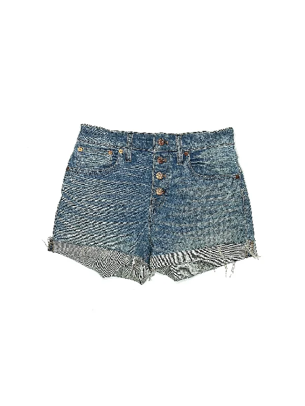 Pleated Shorts for Girly Touch -Mid-Rise Denim Shorts in Medium Wash