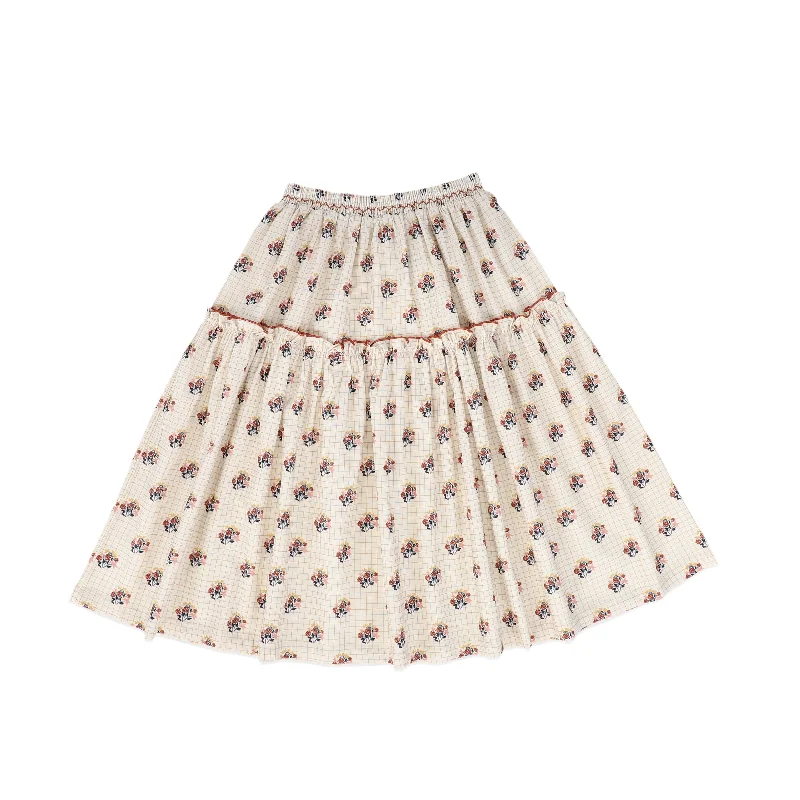 Long Skirts for Evening Galas -CERA UNA VOLTA CREAM FLORAL CHECKED SKIRT [FINAL SALE]