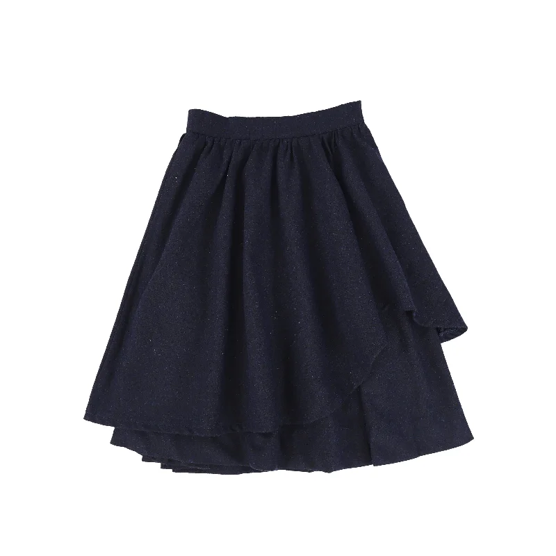 Leather Long Skirts for Luxury -Bamboo Navy Wool Layered Skirt [FINAL SALE]