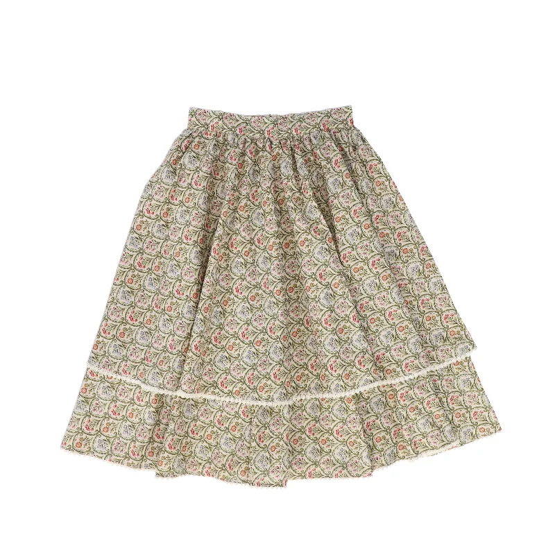 Beige Long Skirts for Neutral -ATELIER PARSMEI GREEN FLOWER PATCH LAYER SKIRT [FINAL SALE]