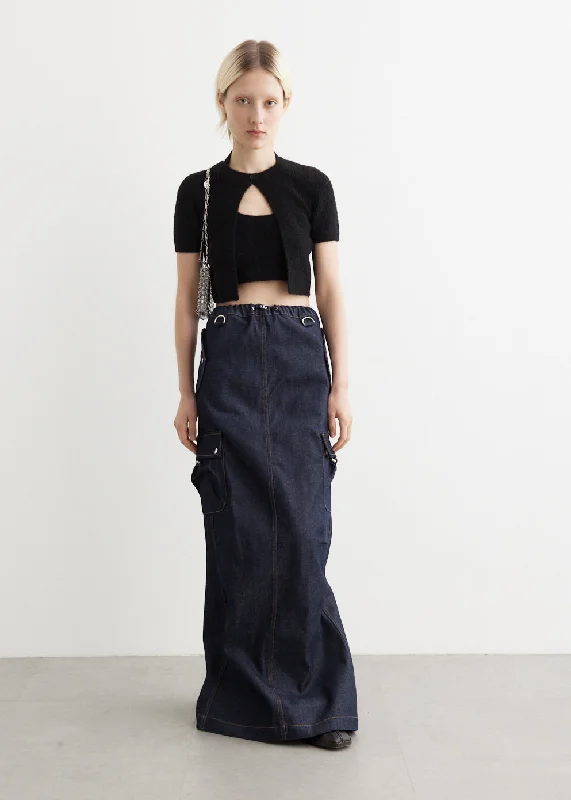 Pleated skirts for sophisticated evening wear -Denim Cargo Maxi Skirt