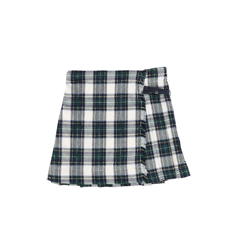 White Long Skirts for Pure -PICCOLA LUDO GREEN PLAID BUCKLE PLEATED SKIRT [FINAL SALE]