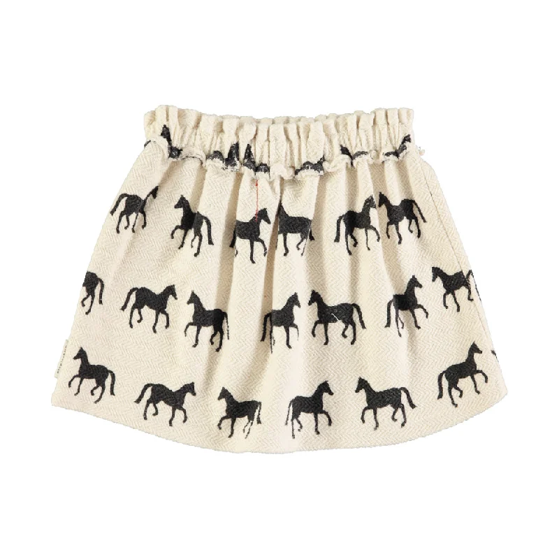 Hippie Long Skirts with Beads -PIUPIUCHICK ECRU/BLACK HORSE PRINT SKIRT [FINAL SALE]