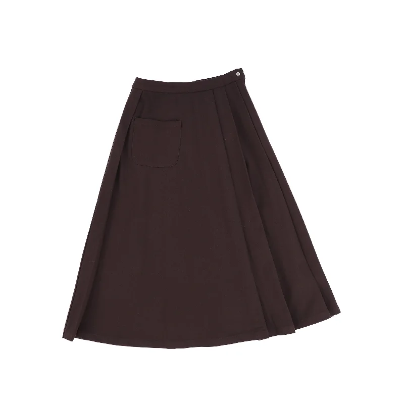 Wool Short Skirts for Warmth -Valentina Brown Flannel Pleated Midi Skirt [FINAL SALE]