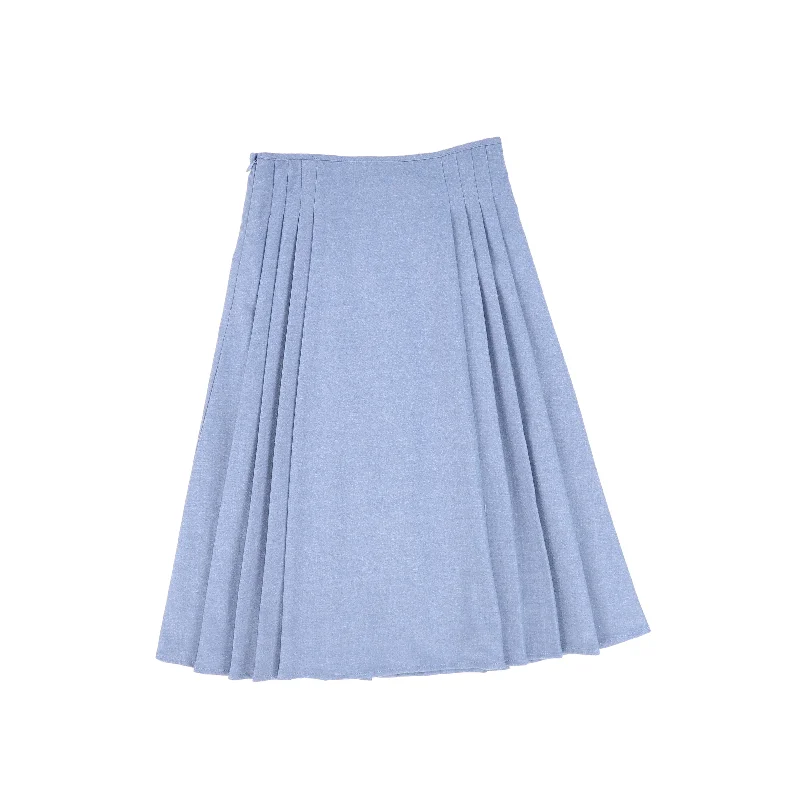 Polyester Long Skirts for Durable -MALLORY AND MERLOT BLUE WOOL SIDE BACK PLEATED SKIRT [FINAL SALE]