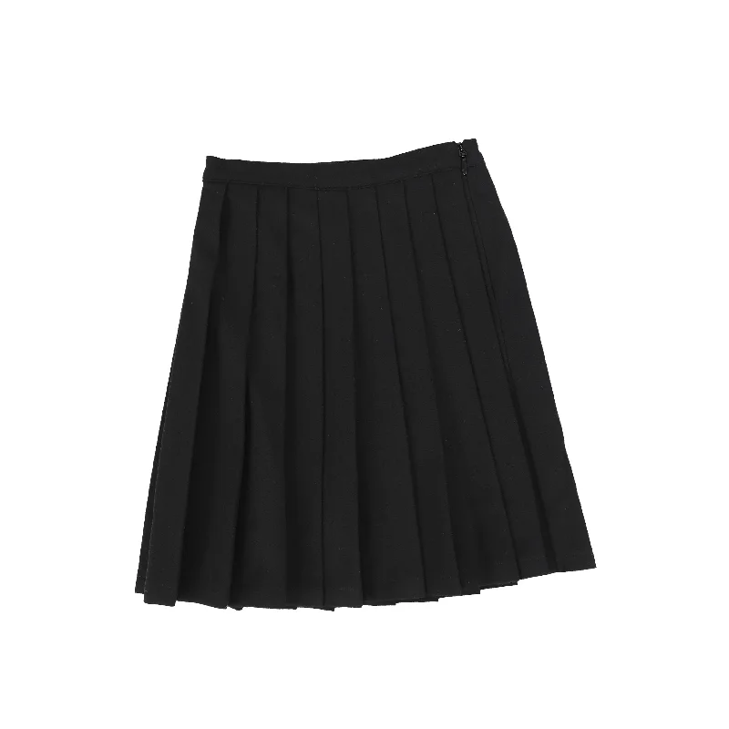 Flared Long Skirts for Drama -Bamboo Black Wool Pleated Skirt [FINAL SALE]