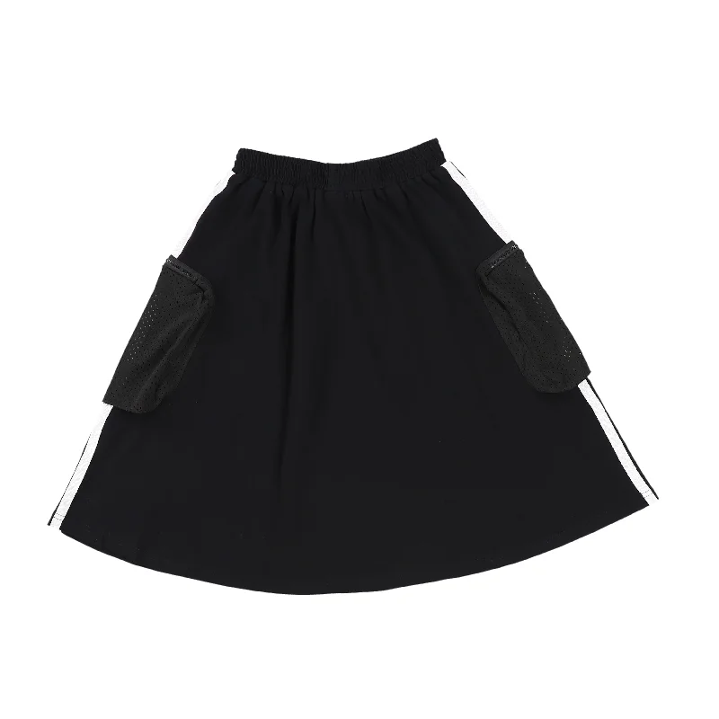 Floral Short Skirts for Romantic -PHIL AND PHOEBE BLACK WITH WHITE STRIPE POCKET SKIRT [Final Sale]