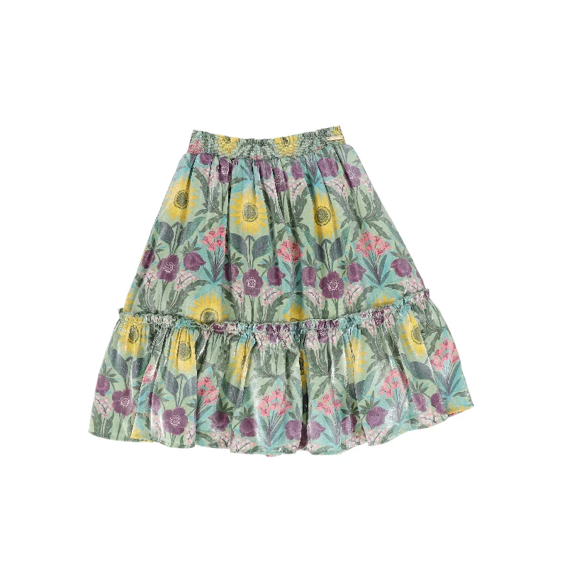 Long Skirts for Casual Outings -NICOLE MILLER GREEN GARDEN PRINT SKIRT [FINAL SALE]