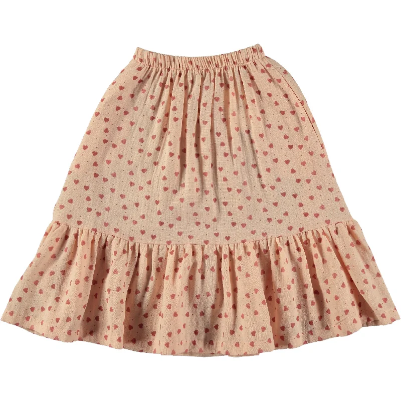 Long Skirts for Dinner Dates -TOCOTO VINTAGE PINK HEART PRINT MIDI SKIRT [FINAL SALE]