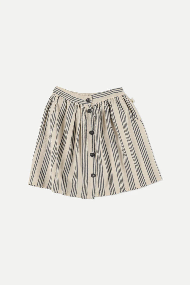 Wool Short Skirts for Warmth -MY LITTLE COZMO IVORY STRIPED BUTTON SKIRT [FINAL SALE]