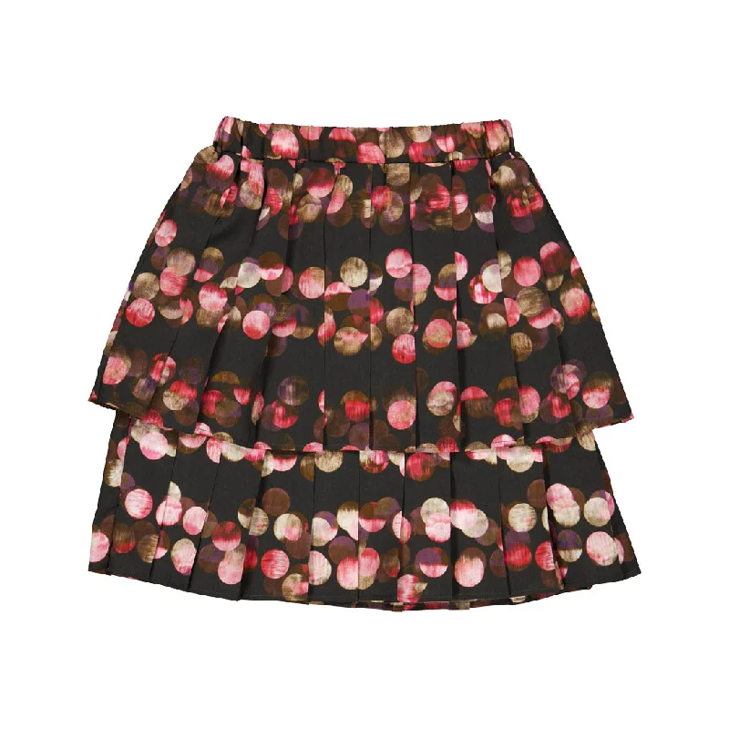 Long Skirts for Prom Night -OLIVIA ROHDE BLACK/PINK CIRCLE PRINT LAYERED SKIRT [FINAL SALE]