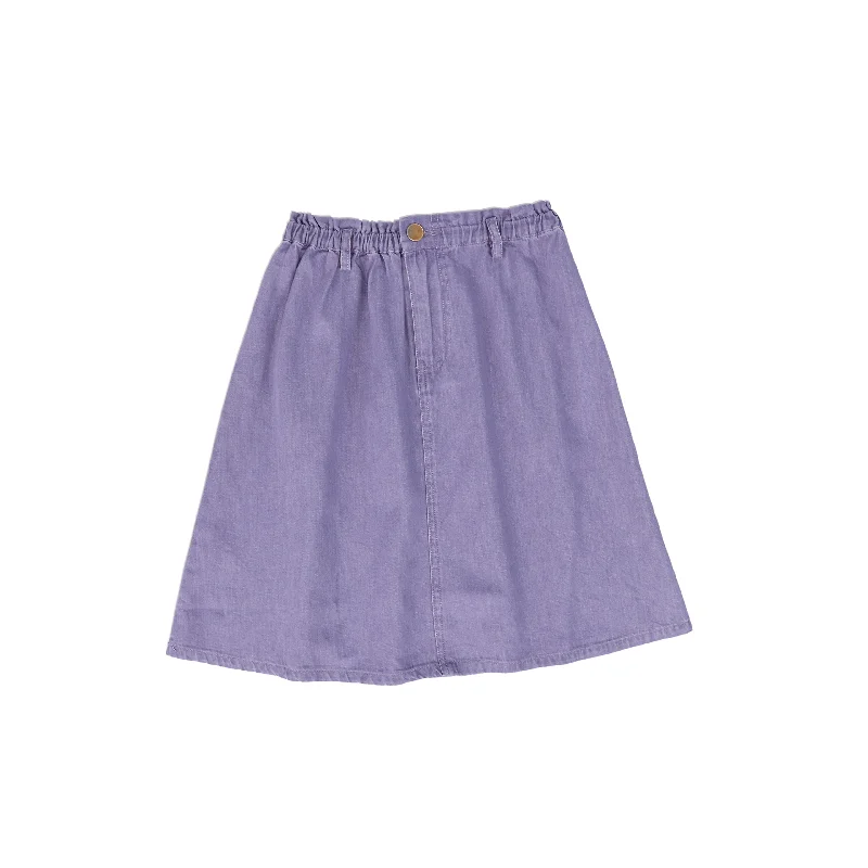 Spandex Long Skirts for Fit -CABANA PURPLE DENIM FLY FRONT SHORT SKIRT [FINAL SALE]