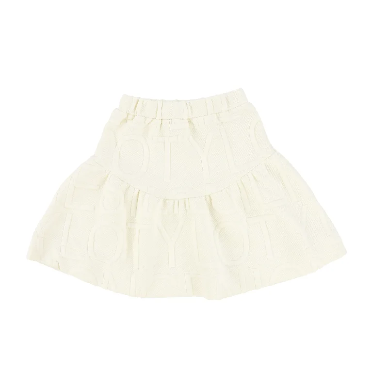 Striped Short Skirts for Style -Phil And Phoebe Ivory Embossed Word Print Tiered Skirt [Final Sale]