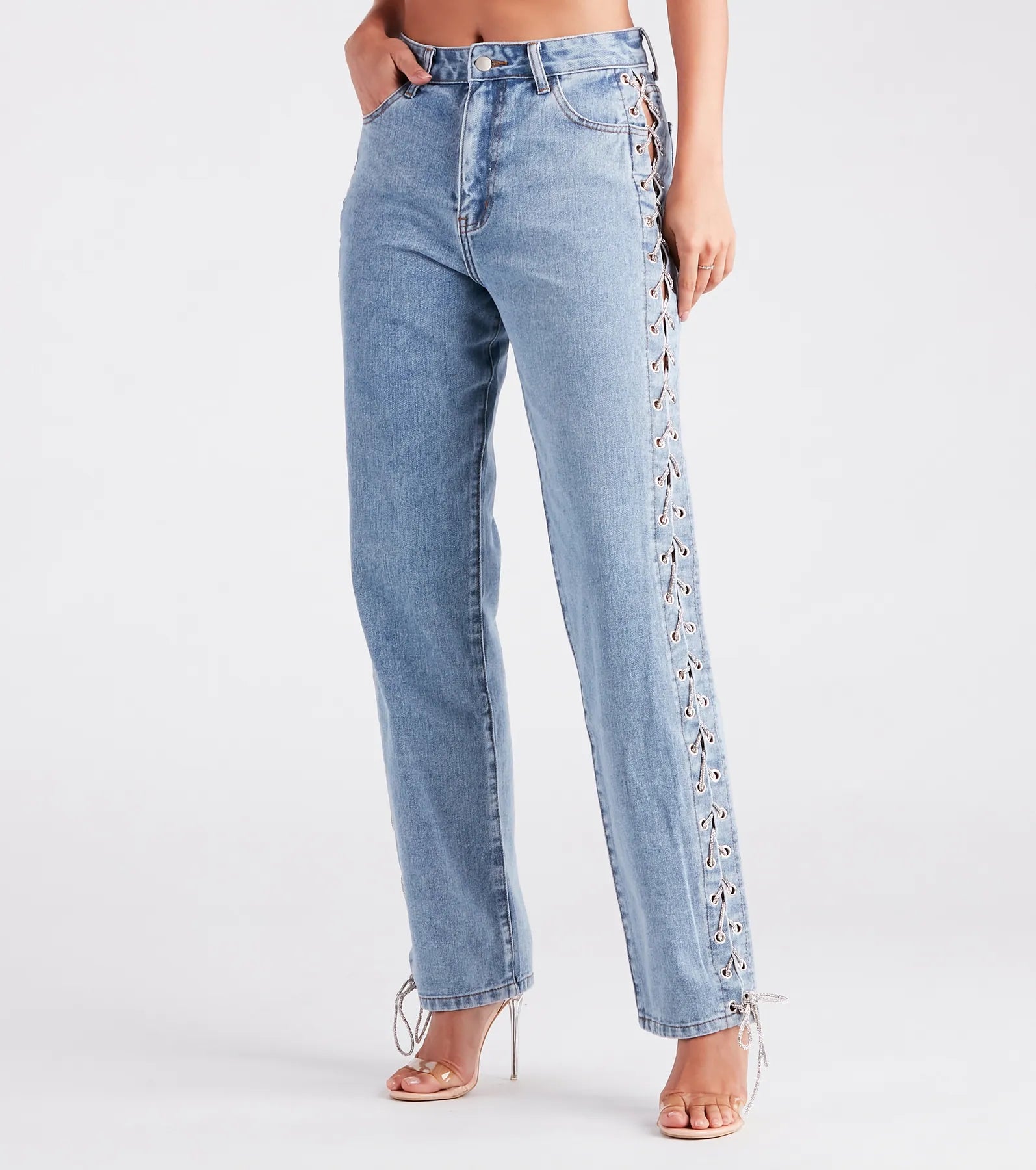 Graduation Jeans for Milestone -Glam Icon Rhinestone Lace-Up Jeans