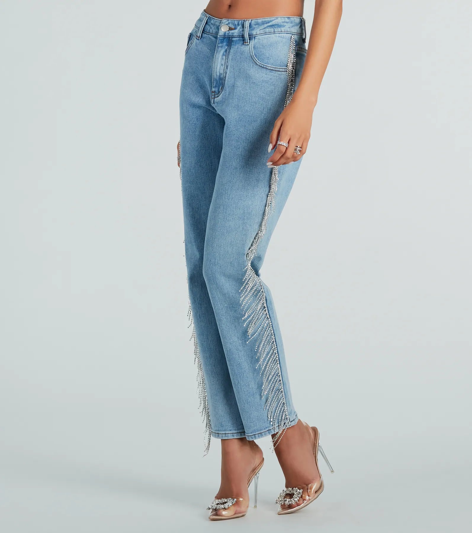 Holiday Jeans for Festive -She Glistens High-Rise Rhinestone Denim Jeans